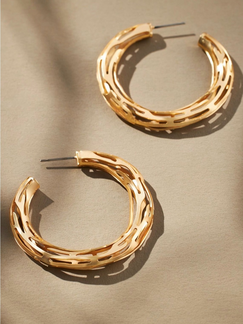 NWT Anthropologie, Thin Cutout Hoop Earrings in Gold Finish